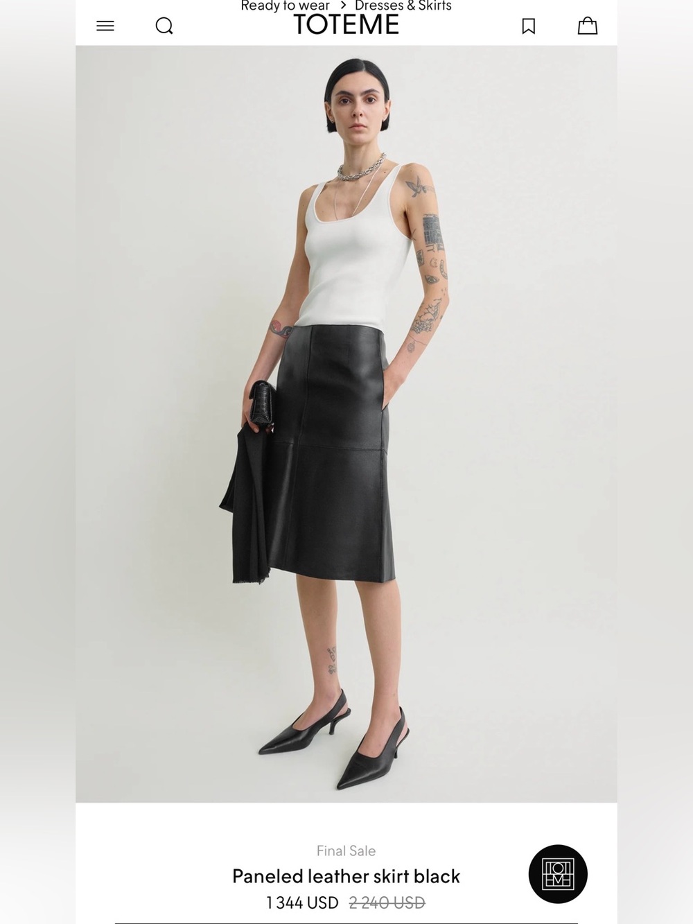 NWT TOTEME Paneled Black Lamb Leather Skirt US Size 8 (EUR40) $2,240 Never Worn